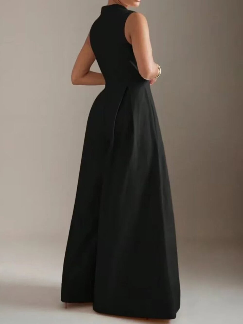 Wide Leg Sleeveless Zip Up Jumpsuit Black - Picture 4 of 5